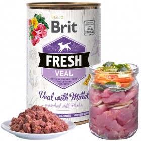 Холистична консервирана храна за кучета Brit Fresh Veal with Millet с 45% прясно телешко, 24% пуешко и 7% просо